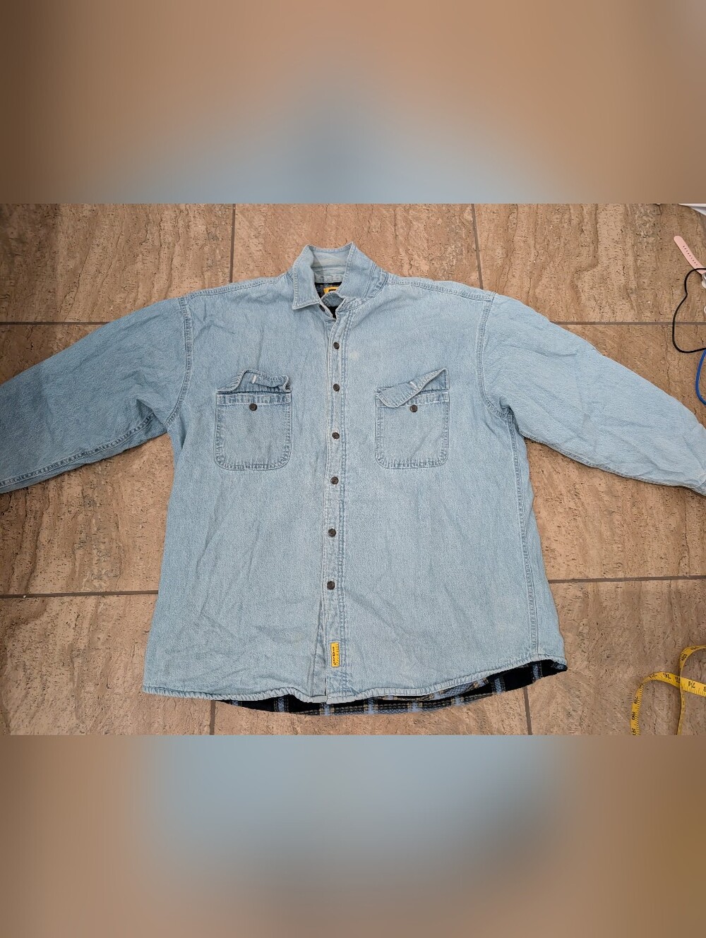 VTG Stanley Denim Shirt Jacket Mens Flannel Lined Buttonup Workwear XXL